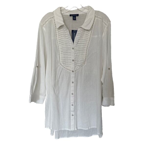 Peasant Top Blouse White Plus Size XXL Pleated Buttons Tunic Shirt Sheer Summer - Picture 1 of 13